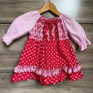 Banana Split Red Pink Polka Dot Ruffle Dress Girls 3T good preworn condition